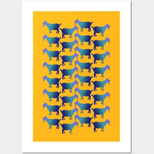 Seamless Blue Goat Pattern Posters and Art